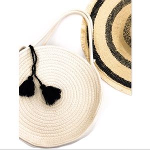WHITE TRENDY STRING WOVEN CIRCLE HANDBAG